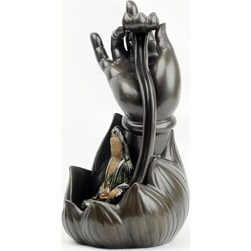 Ceramic Buddha incense burners aromatherapy furnace Lotus Buddha Guanyin creative back smoke perfumed incense burner censer