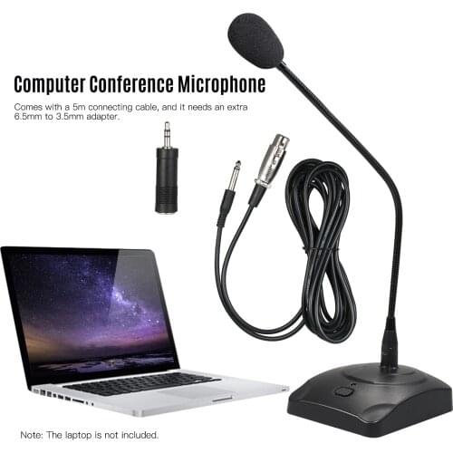 Computer Microphone Professioinal Wired Desktop Conference Microphone Adjustable Neck for PC Laptop Speaker Mixer Conference