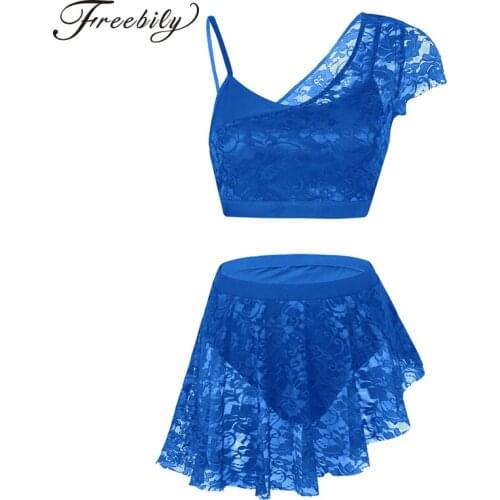 Latin Dance Costumes for Adult Girls Ladies 2 Pieces Latin Modern Dress Lace Overlay Camisole Top and Skirts Lyrical Dancewear