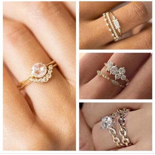 Milangirl Mixed Styles 2/3pcs/set Simple Crystal Zircon Ring Geometric Thin Minimalist Ladies Ring for Women Wedding Jewelry