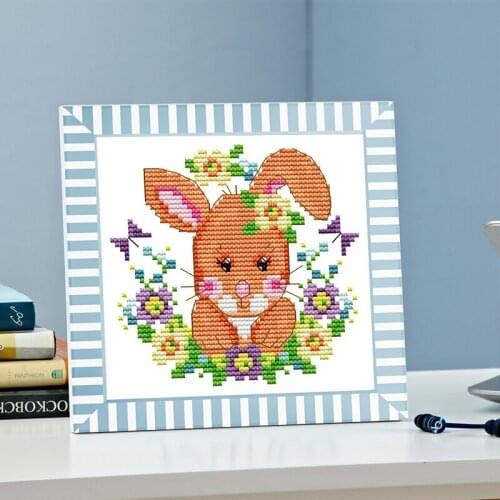 Lovely rabbit and flower home decor paintings counted printed on canvas DIY 14 11CT Cross Stitch Needlework Sets Embroidery kits