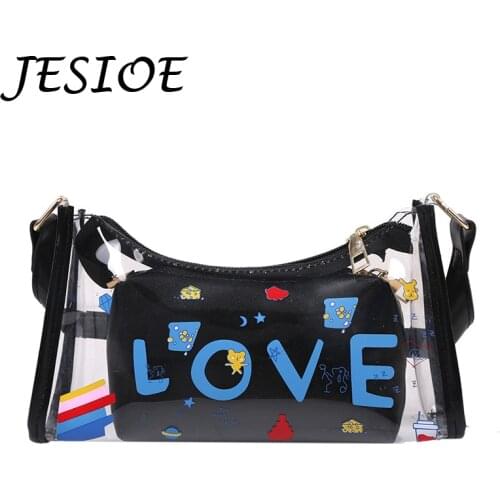 Fashion Women Designer Composite Bag Transparent Large Capacity Shoulder Bag Female Love Messenger Handbag Organizer Tote Bag