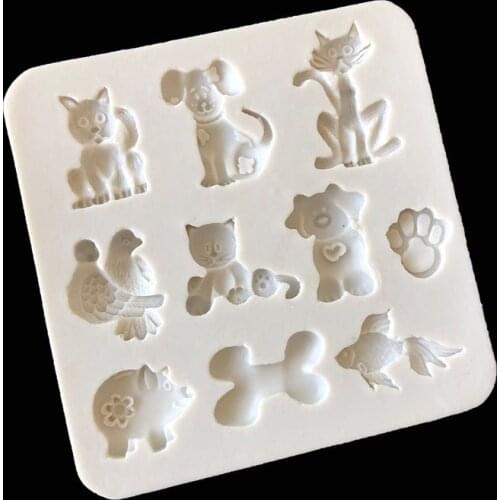 Cartoon animals Kitten puppy bone footprint goldfish shape Fondant Silicone Mold Cake Chocolate Decoration Mold