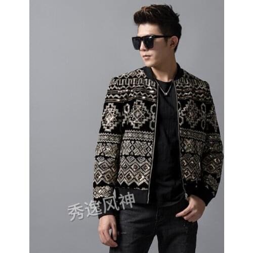2020 autumn and winter mens jacket Baroque palace wind imported velvet heavy embroidery embroidery plus sequins casual jacket