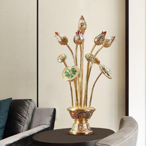 Zq Trollius Chinensis Desktop Living Room Decoration Gold Foil High-End Atmospheric Wood Carving Crafts