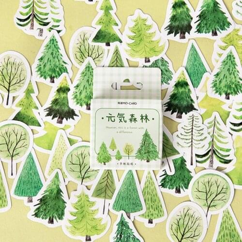 Boxed Kawaii Stationery Forest Stickers Creative Fresh Plant Adhesive Planner Decoration Sealing Stickers 45 Flake