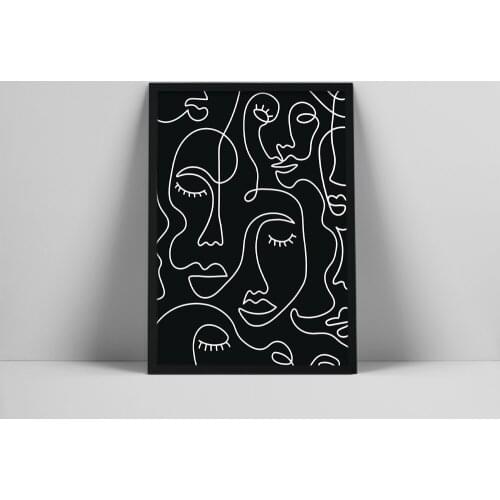One Line Faces Art Print | Female Face Line Illustration | Continuous Line Drawing Woman | Single Line Art Prinimaer | Earm Col