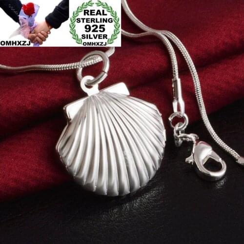 OMHXZJ Wholesale Personality Fashion Woman Girl Party Wedding Gift Silver Sea Shell Photo Box 925 Sterling Silver Necklace NC13
