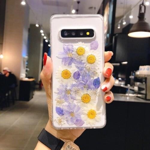 Real Pressed Dried Flowers Transparent Phone Case For Samsung Galaxy S20 S10 S9 S8 Plus Note 10 Pro Case Soft Clear Floral Cover
