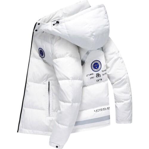 White Winter Down Jackets Mens Hooded Warm Coat Youth Detachable Hat White Duck Down Jacket for Men
