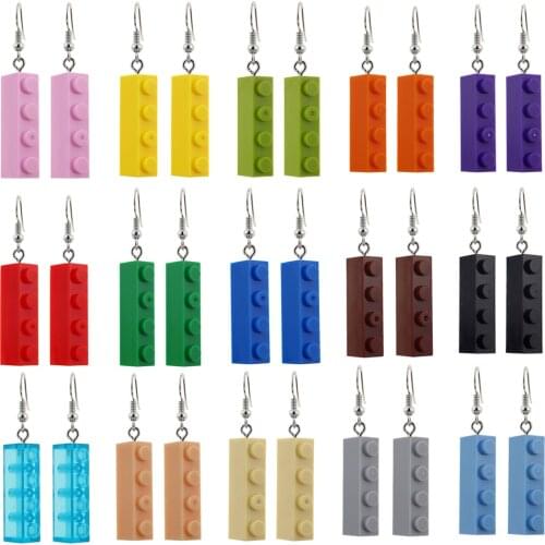 Creative Rainbow Building Blocks Hanging Earrings For Women 2021 Trendy Cute Geometric Pendant Earrings Funny Party Girl Jewelry