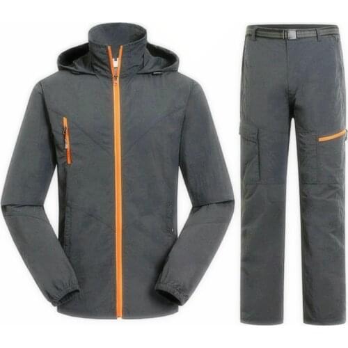Men Women Camping Hiking Jacket pants set Outdoor Sport suit Summer Clothing Hooded Jacket Set Sportswear Suit