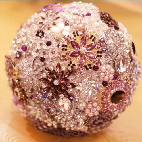 8 inch Custom Wedding bridal brooches bouquet, purple brides bouquet, handmade bridal jewelry pearl brooch bouquet