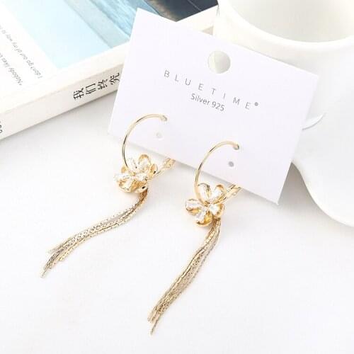 TONGKWOK Bohemia Exaggeration Dangle Earrings For Women Silk Thread Tassel Metal Long Chandelier Earrings #140664