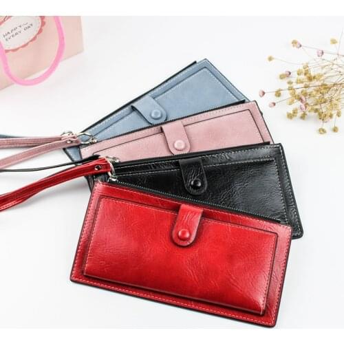 Ladies Buckle Thin Women Wallets PU Zipper Coin Purse Multi-Function Card Holder Phone Pocket Clutch Wristband Girl Money Bags