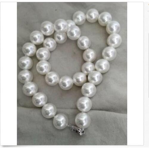 Gorgeous huge 12-14mm south sea round white pearl necklace18inch 925s KKK