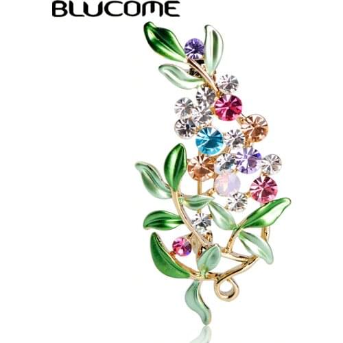 Blucome Flower Brooches For Women Enamel Brooches Jewelry Hijab Pins Austrian Crystal Decorative Garment Dress Accessories Pin