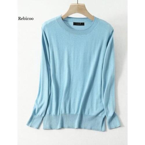 Womens 85% Silk 15% Cashmere Round Neck everyday Long Sleeve Pullover Sweater Top Shirt JN541