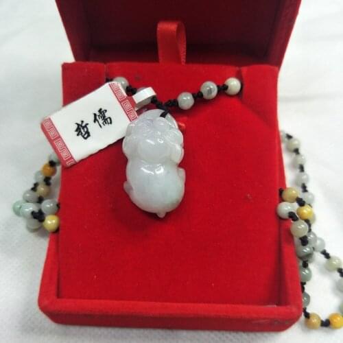 Zheru Jewelry Pure Natural Jadeite Light Green Pig Baby Pendant Three-color Jade Pearl Necklace A Class A National Certificate