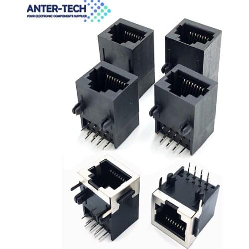 10PCS RJ45 Metal 8 Pin Female PCB Right Angle Board Jack Connector 8P8C 9812 90° half-shield plug for Network DIY Modular