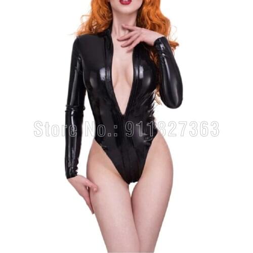 100% Handmade Latex Catsuit Sexy Rubber Long Sleeves High Cut Latex Leotard Bodysuit Swimsuit w Front Crotch ZipperCustomized