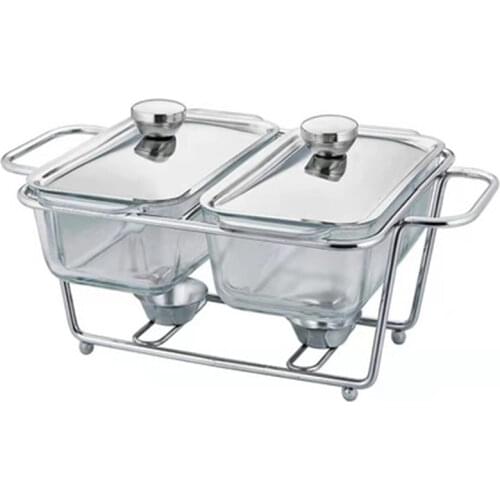 2 Sink HBG Glass 304 Stainless Steel Buffet Chafing Dish Catering Heating Food Warmer Freshness Container Dinner Birthday Party