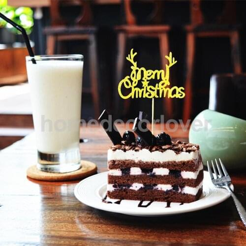 20pcs Glitter Deer Horn Paper Merry Christmas Cake Topper Home Party Decorations