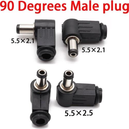 5Pcs Black 2.1mm x 5.5mm 2.5mm x 5.5mm DC Power Male Plug Jack Adapter 90 Degree Male