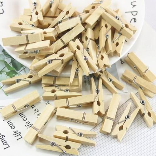 50PCS 3.5CM Mini Natural Wooden Clothes Photo Paper Clothespin Craft Clips Portable Wood Clamp