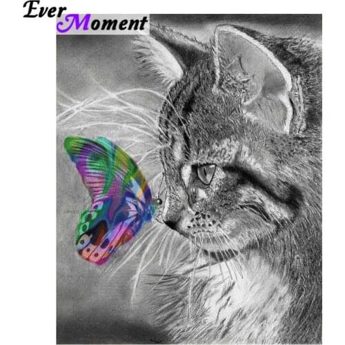 5D DIY Diamond Painting Cat Crystal Diamond Painting Cross Stitch Gray Cat &Color Butterfly Needlework Home Decorative ASF648