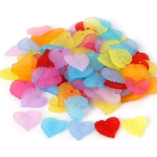 Hot Sale Approx 170pcs/lot 14*15mm Mixed Color Acrylic Loose Spacer Frosted Leaf Beads Fit DIY Jewelry Necklace Bracelet