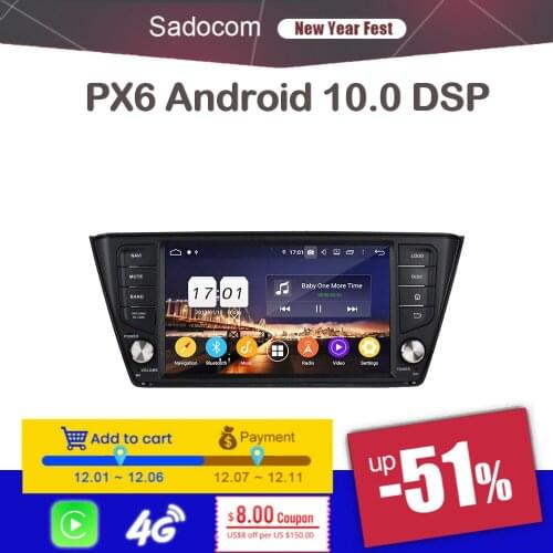 720P PX6 8" DSP Android 10.0 4GB+64GB 8 Core Car DVD Player GPS RDS autoradio car radio for VW Skoda Fabia 2015 2016 2017