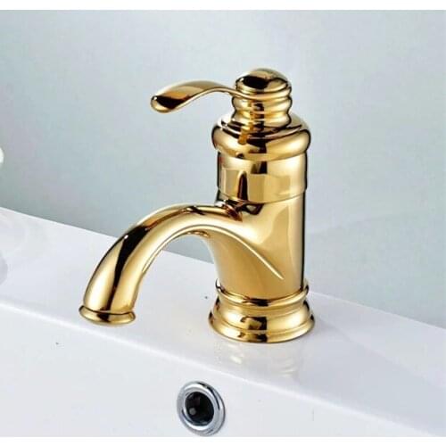 Free Shipping Popular gold sink basin faucet with solid brass single handle bathroom antique basin sink faucet