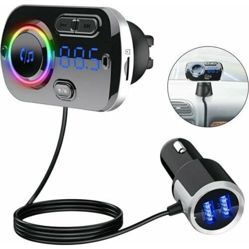 Wireless 5.0 Handsfree LED Light FM Transmitter MP3 Player USB Charger Car Kit