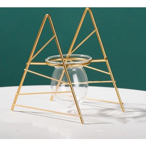 Flower Vase With Metal Frame Glass Propagation Station Flowerpot Kitchen For Home Decor Hydroponic Plant