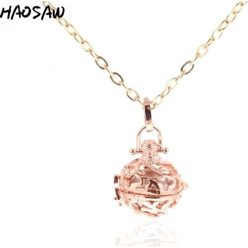 34mm Rose Gold Flower Hollow Round Magic Cage Musical Ball Choose Color Bead Necklace Charms Pendant For Women Jewelry Making