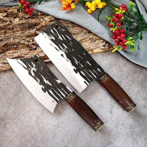Damascus Professional Chef Knife Set Kitchen Knives Set Forged Meat Cleaver Knife Stainless Steel Chopping Slicing