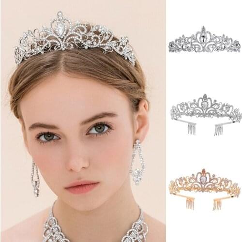 Imitation Crystal Crown Tiara with Comb Headband for Women Girls Wedding Prom Birthday Party Princess Vintage Bridal Hair Access