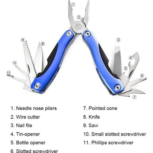 Multifunction Stainless Steel EDC Outdoor Hand Set 11 In 1 Multi-Tool Pliers Folding Knife Screwdriver Can Opener Wire Cutter