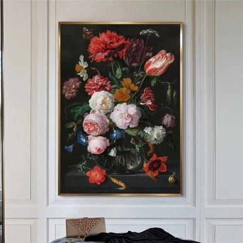 Nordic Classical Flowers In A Glass Vase Canvas Paintings on The Wall Flowers Still Life Pictures for Home Room Wall Cuadros