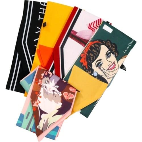 2021 New Summer individual character Narrow Strip Small Scarf Joker Decorative Neck Short Long Silk Scarf For Women