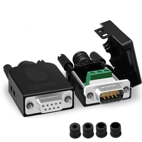 New 9Pin D sub Connector DB9 COM RS232 transfer-free Signals terminals Male/Female Connector Solderless