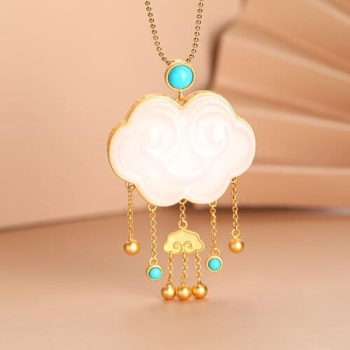 Original new ancient gold craftsmanship inlaid smiling face natural Hetian jade necklace pendant elegant luxury silver jewelry