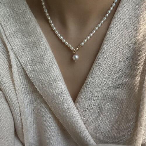 VSnow French Vintage Circle Pearl Beaded Pendant Necklace for Women Elegant Adjustable Asymmetric Necklace Jewelry Accessories