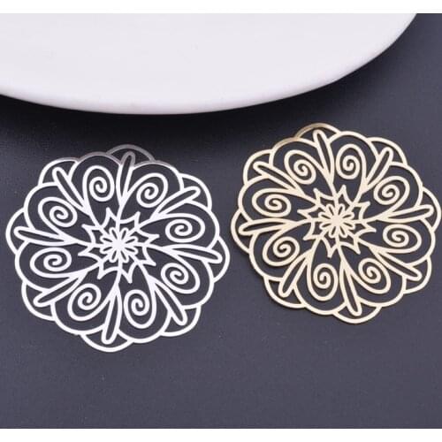 6pcs 39mm Light gold Color Laser cutting Flower Charms Brass Jewelry Finding supplier