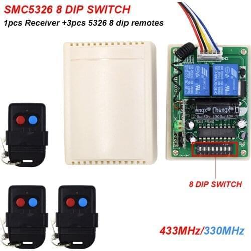 1pcs SMC5326 8 DIP Garage door remote control receiver 3 pcs 2 ch 433MHz&330MHz gate door opener for garage