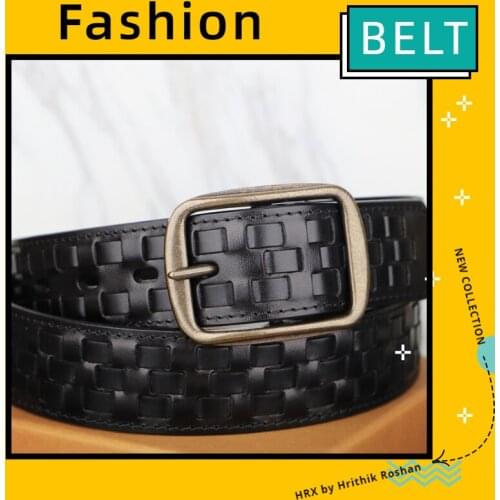 Mens Belt Youth Brass Pin Buckle Genuine Leather Casual Retro Hand-woven Jeans Belt Young Fashion Gifts for Men Luxury Fashion
