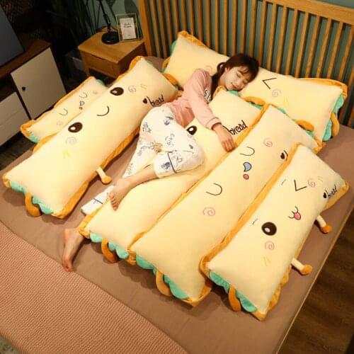 3 Sizes Cute Expression Bread Long Pillow Stuffed Real Life Food Plush Toy Doll Fluffy Cartoon Nap Pillow Bed Cushion Funny Gift