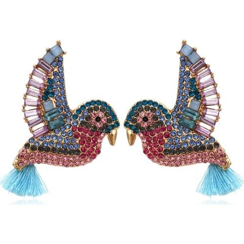 High quality fashion trend bird pendant pendant pendant earrings with colorful crystals, ladies' fine jewelry accessories2020