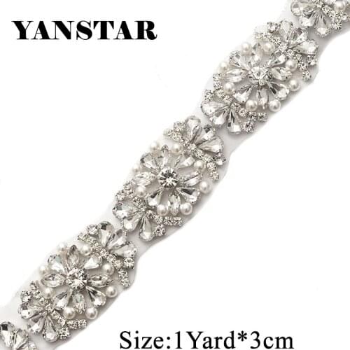 YANSTAR 5Yards Bridal Sash Rhinestone Appliques Trim For Wedding Dress Belts Rose Gold Crsytal Iron On Wedding Gown Belt YS886